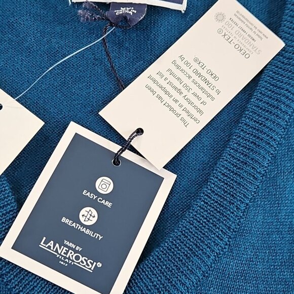 Club Room Merino Blend Oeko-Tex V-Neck Sweater Men's XXL Majestic Teal NWT NEW - Picture 7 of 16